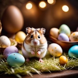 dwarf campbell russian hamster in a beautiful easter setting with colorful eggs, highly detailed and charming.