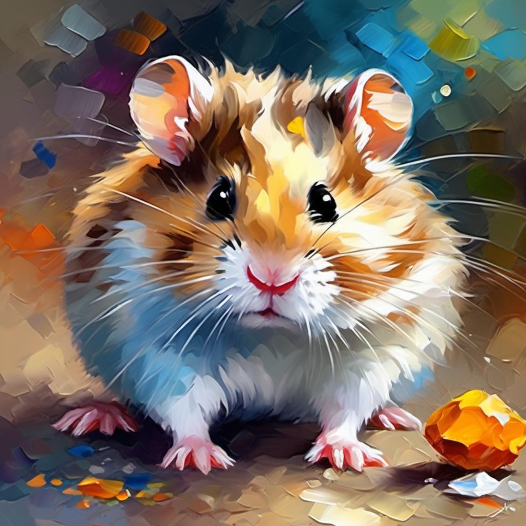 knife oil painting of dwarf campbell russian hamster in the style of leonid afremov and degas, featuring vibrant, textured brushstrokes.