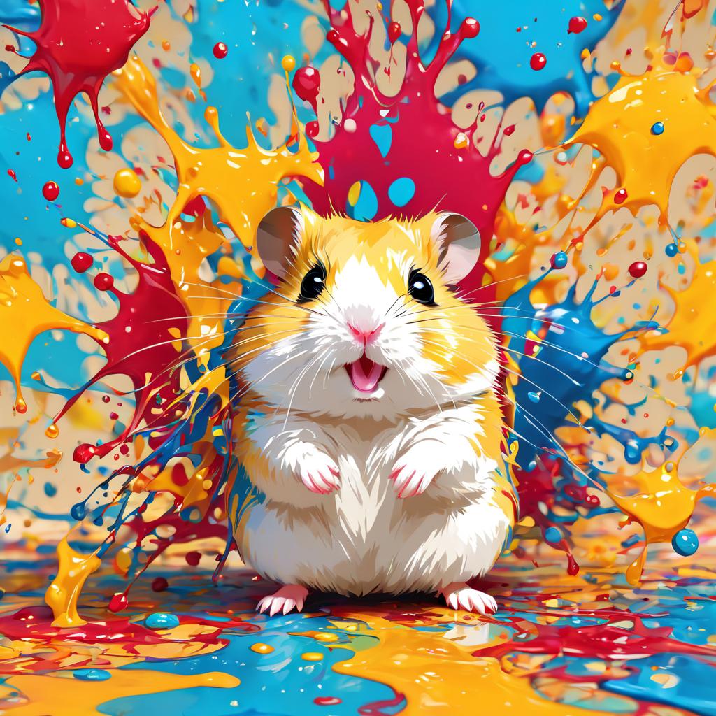 dwarf campbell russian hamster in pollock's drip technique, capturing dynamic and colorful modern art.