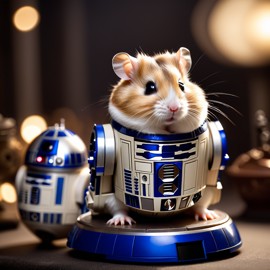 dwarf campbell russian hamster as r2d2 from star wars, dressed as r2d2 in a detailed star wars scene.