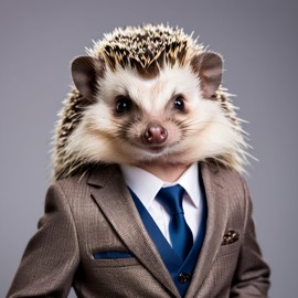 professional headshot of european hedgehog wearing a stylish suit for a cv or linkedin, studio photo.