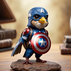 finch bird as captain america from avengers, lifelike and highly detailed.