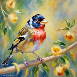 finch bird in the style of renoir, showcasing classic artistic brush strokes and timeless elegance.