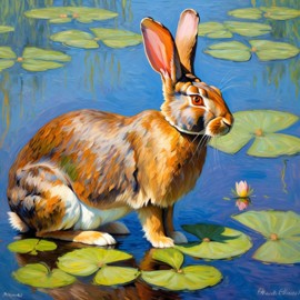 flemish giant rabbit in the style of monet, featuring delicate brush strokes and a classic, artistic appearance.