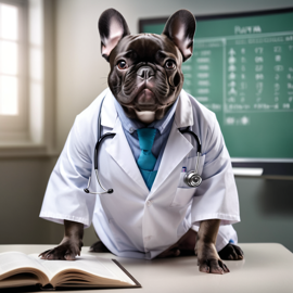 french bulldog as a doctor with extreme detail in a studio setting, lifelike and high resolution.