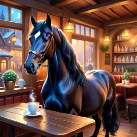 friesian-horse-cozy-coffee-shop-ethereal-magical-d6636160fbed44228b8bce74e8da94c2