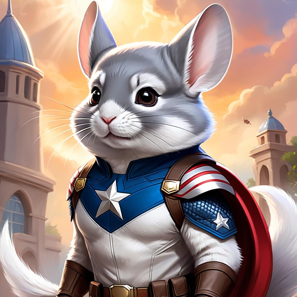 standard grey chinchilla as captain america from avengers, ethereal and magical.