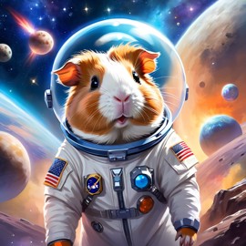 american guinea pig as astronaut in space, ethereal and magical style, wearing spacesuit.