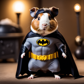 american guinea pig as batman, wearing batman suit and mask, highly detailed and vibrant.