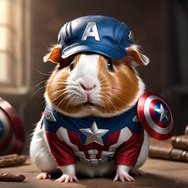 american guinea pig as captain america from avengers, lifelike and highly detailed.