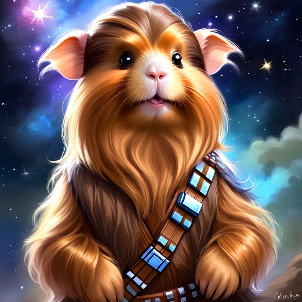 american guinea pig as chewbacca from star wars, ethereal and magical.