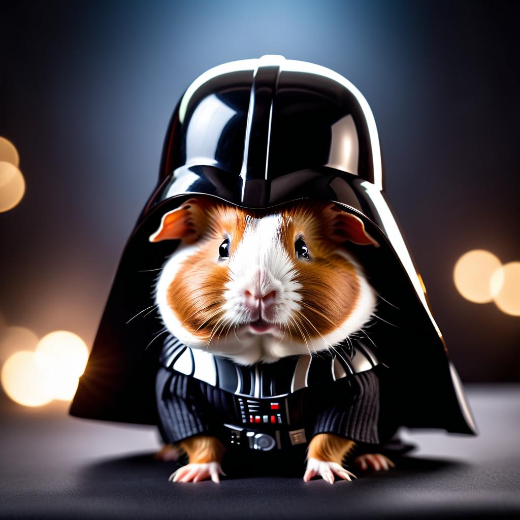 american guinea pig as darth vader from star wars, dressed as darth vader in a detailed star wars scene.