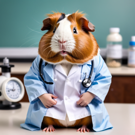 american guinea pig as a doctor with extreme detail in a studio setting, lifelike and high resolution.