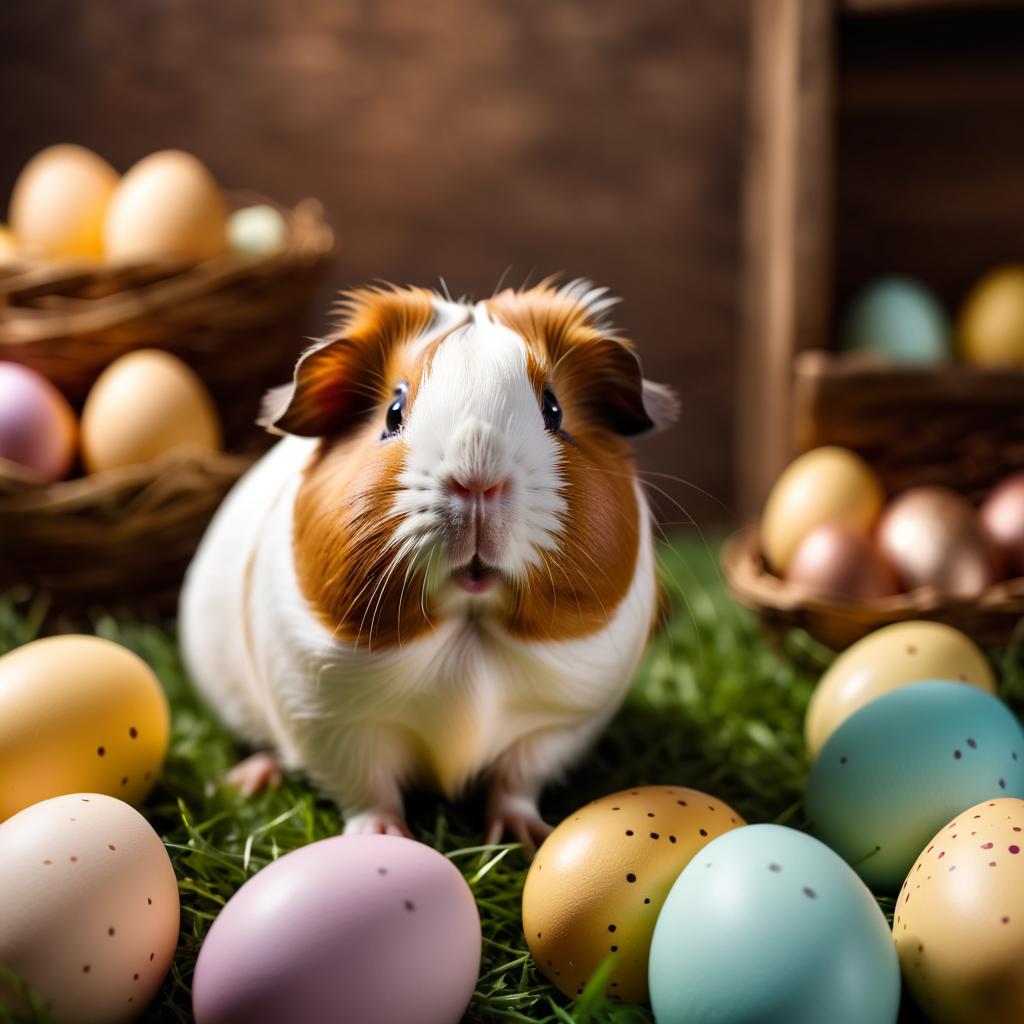 american guinea pig in a beautiful easter setting with colorful eggs, highly detailed and charming.