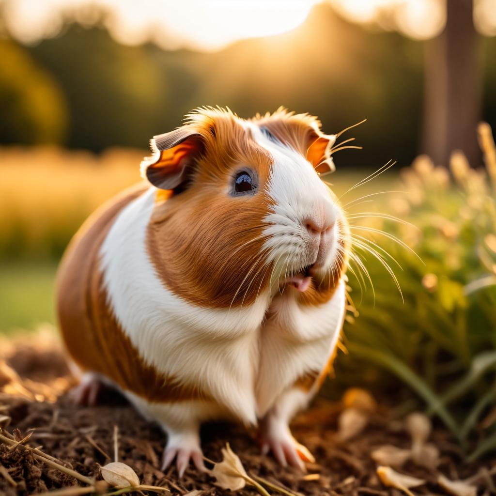 american guinea pig in golden hour light, highlighting their beauty in nature with a moody and detailed atmosphere.