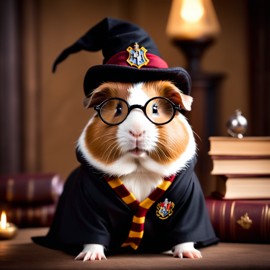 teddy guinea pig as harry potter, with glasses and hogwarts setting, capturing the magical and epic essence.