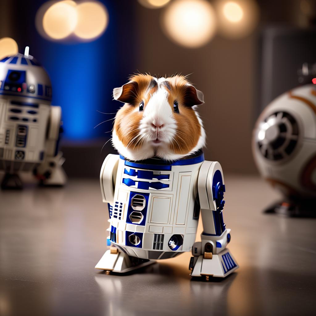 american guinea pig as r2d2 from star wars, dressed as r2d2 in a detailed star wars scene.