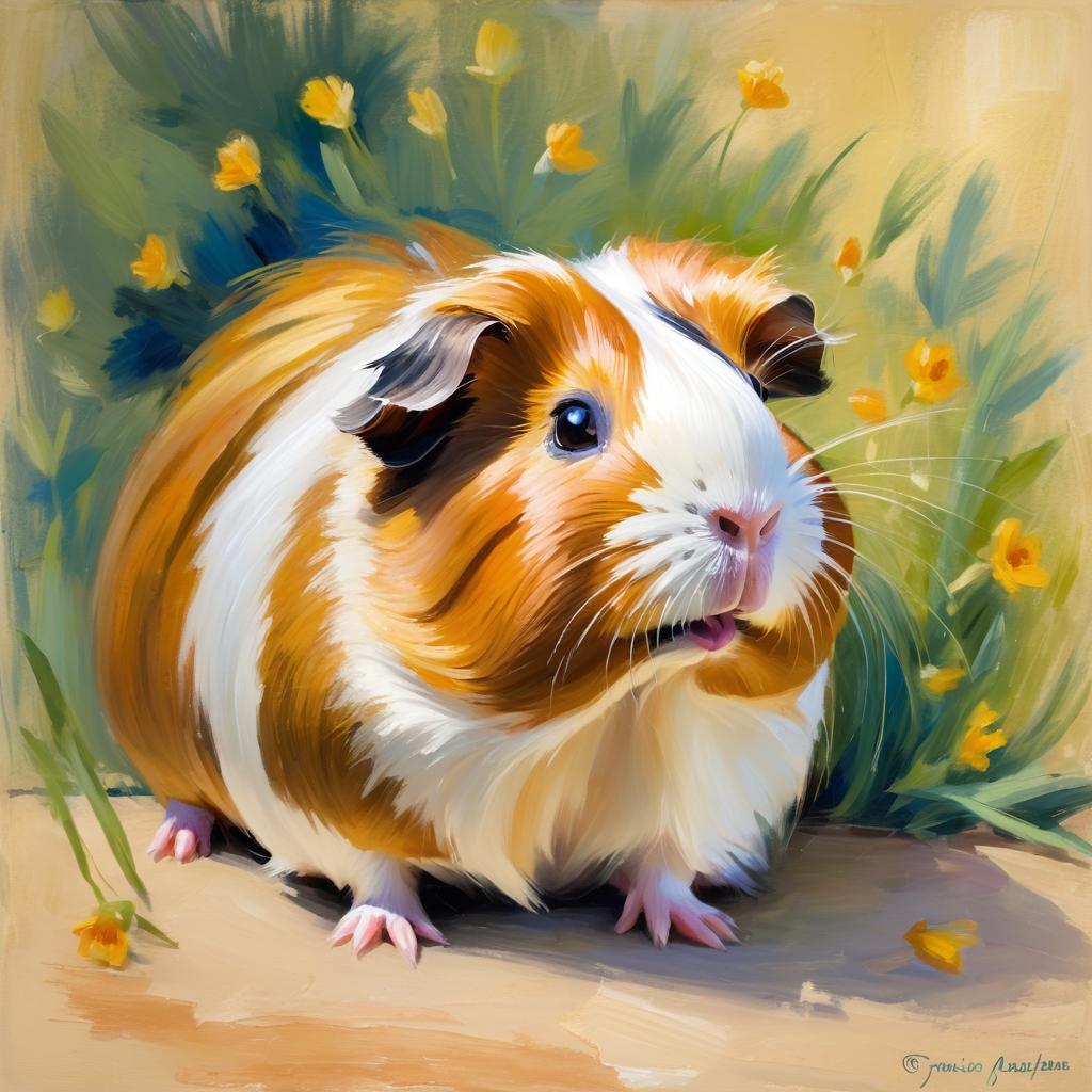 american guinea pig in the style of renoir, showcasing classic artistic brush strokes and timeless elegance.