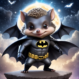 european hedgehog as batman, ethereal and majestic, wearing batman suit and mask.