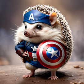 european hedgehog as captain america from avengers, lifelike and highly detailed.