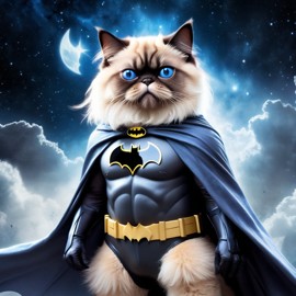 himalayan cat as batman, ethereal and majestic, wearing batman suit and mask.