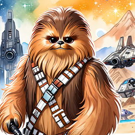 watercolor painting of himalayan cat as chewbacca from star wars, in a star wars environment, vibrant and detailed.