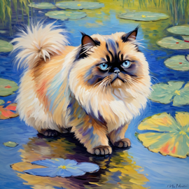 himalayan cat in the style of monet, featuring delicate brush strokes and a classic, artistic appearance.