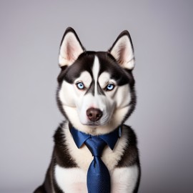 professional headshot of siberian husky wearing a stylish suit for a cv or linkedin, studio photo.