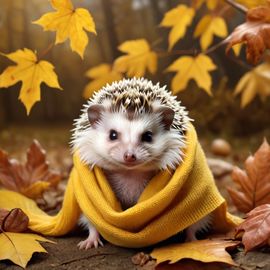 hyperrealistic-autumn-art-african-pygmy-hedgehog-yellow-scarf-detailed-lifelike-3bab34f8ba614c798fd2505cfa471f17