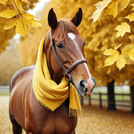 hyperrealistic-autumn-art-of-thoroughbred-horse-in-a-yellow-scarf-highly-detailed-and-lifelike-a1b48fd01d0d4c228e584c9fc4f1fb13