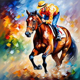 knife oil painting of quarter horse horse in the style of leonid afremov and degas, featuring vibrant, textured brushstrokes.