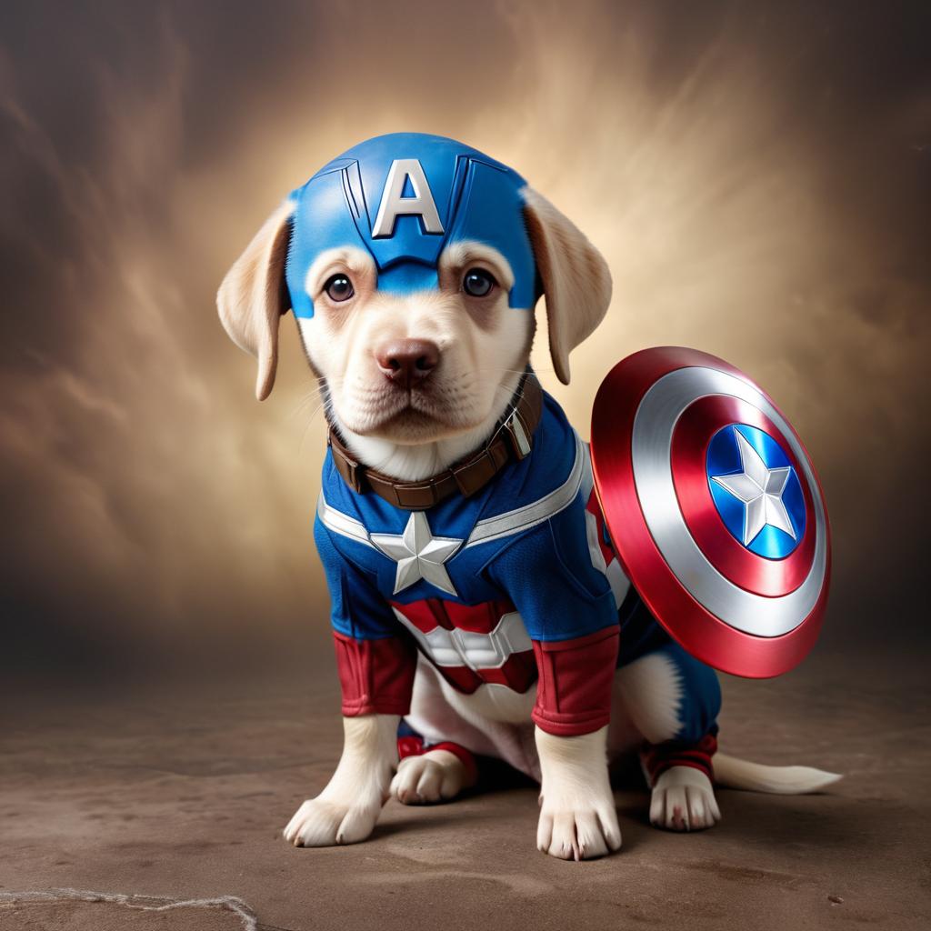 labrador retriever as captain america from avengers, lifelike and highly detailed.