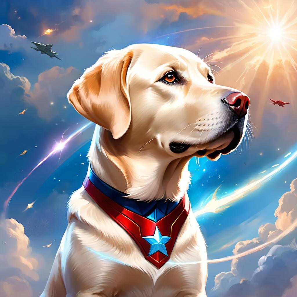 labrador retriever as captain america from avengers, ethereal and magical.