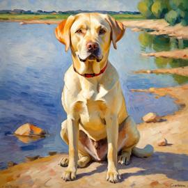 labrador retriever in the style of cezanne, highlighting classic brush strokes and an elegant, timeless look.