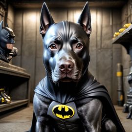 labrador retriever as batman in batcave, wearing batman suit and mask, highly detailed.