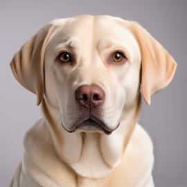 professional headshot of labrador retriever for a cv or linkedin, studio photo with diffused background.