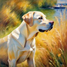 labrador retriever in the style of renoir, showcasing classic artistic brush strokes and timeless elegance.