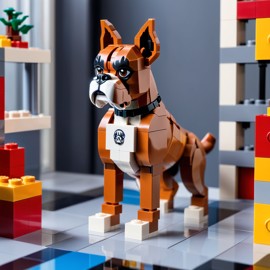 boxer made of lego bricks in a professional studio photo, detailed and colorful lego environment.