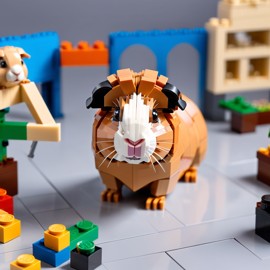 peruvian guinea pig made of lego bricks in a professional studio photo, detailed and colorful lego environment.