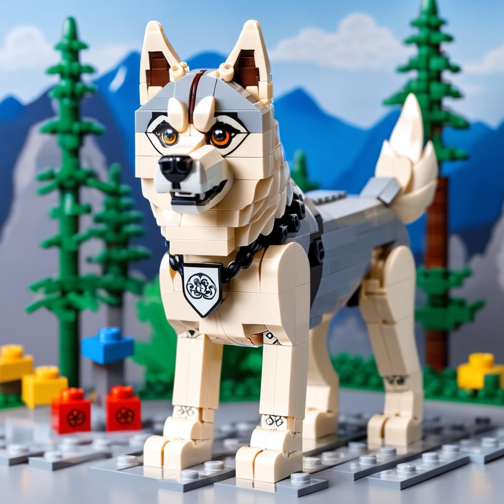 siberian husky made of lego bricks in a professional studio photo, detailed and colorful lego environment.