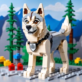 siberian husky made of lego bricks in a professional studio photo, detailed and colorful lego environment.