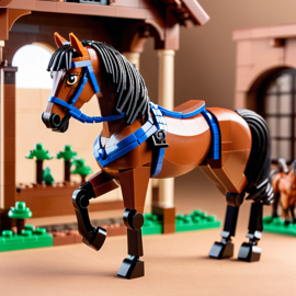 morgan horse made of lego bricks in a professional studio photo, detailed and colorful lego environment.