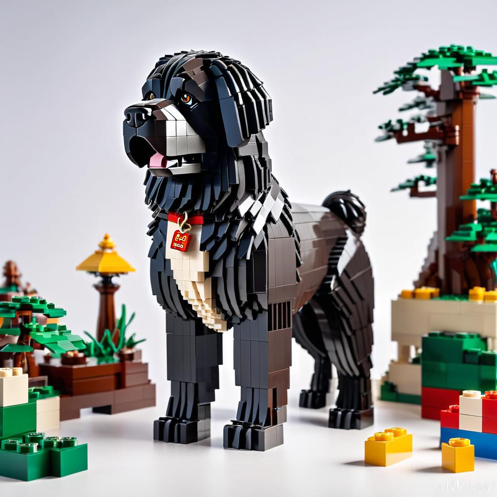 newfoundland made of lego bricks in a professional studio photo, detailed and colorful lego environment.