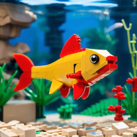 platy fish made of lego bricks in a professional studio photo, detailed and colorful lego environment.