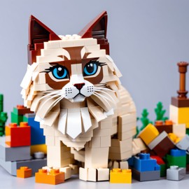 ragdoll cat made of lego bricks in a professional studio photo, detailed and colorful lego environment.