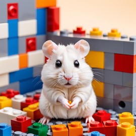 winter white russian dwarf hamster made of lego bricks in a professional studio photo, detailed and colorful lego environment.