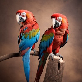 macaw bird with a diffused background, capturing their natural beauty in a cute and elegant pose.