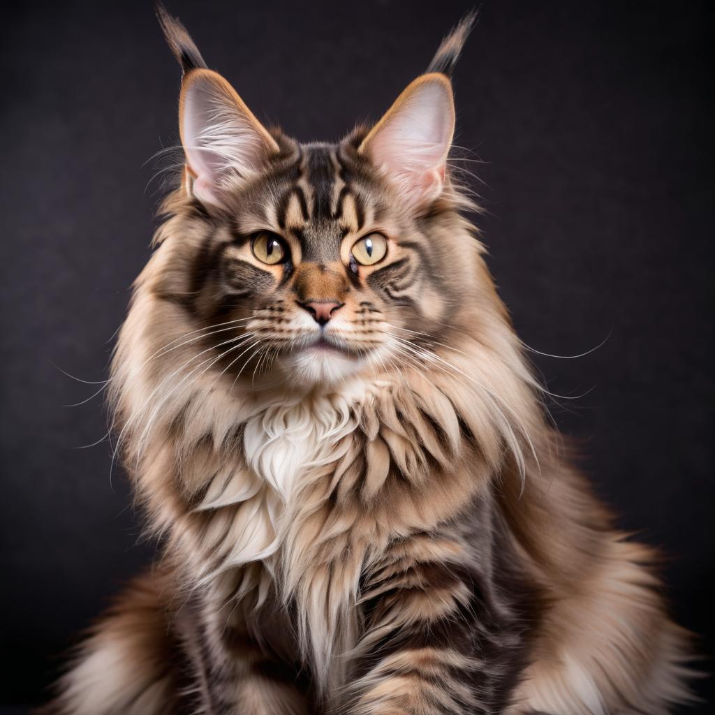 maine coon cat with a diffused background, capturing their natural beauty in a cute and elegant pose.