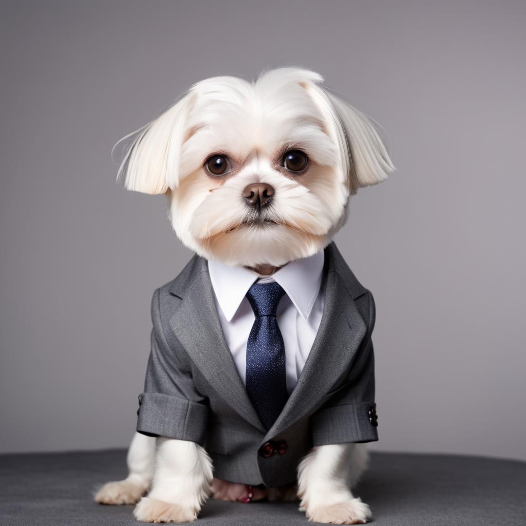 professional headshot of maltese wearing a stylish suit for a cv or linkedin, studio photo.