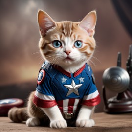 manx cat as captain america from avengers, lifelike and highly detailed.